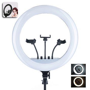 Кольцевая LED лампа RGB RL 18 45 см кольцо для селфи с пультом и тремя держателями для телефона лампа для тик тока 109000030100 фото