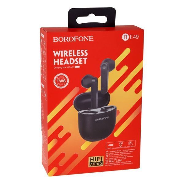 Беспроводные Bluetooth наушники Borofone BE 49 в кейсе с сенсорным управлением стерео гарнитура Черные 109000031200 фото