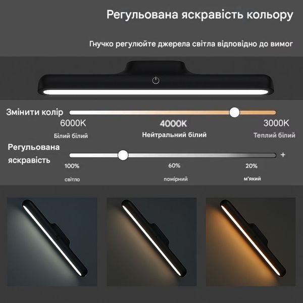Лампа подсветки портативная светодиодная с магнитным держателем ночник 3 режима 1200 мАч 3 Вт (C3581) 109000124600 фото