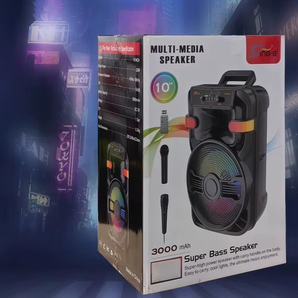 Бездротова Bluetooth караоке-колонка з двома мікрофонами з пультом ДУ та RGB-підсвічуванням портативний сабвуфер 20W(SW222) 109000139100 фото
