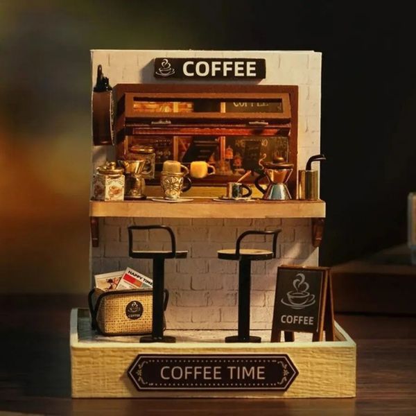 3D конструктор Румбокс со световыми эффектами "Кофейня" конструктор Room Box кукольный домик своими руками (RB043) 109000102100 фото