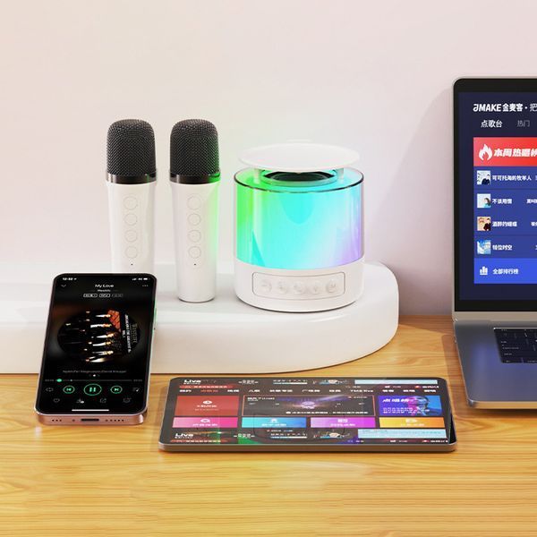 Портативна Bluetooth колонка із двома мікрофонами бездротовий караоке набір з 5 режимами зміни голосу (BT568) 109000192400 фото