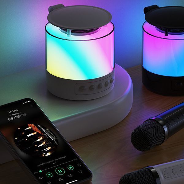 Портативна Bluetooth колонка із двома мікрофонами бездротовий караоке набір з 5 режимами зміни голосу (BT568) 109000192400 фото