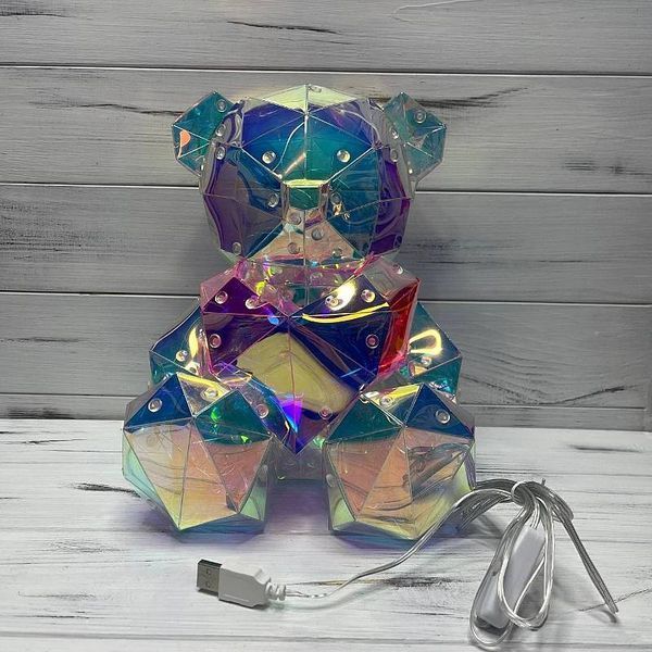 3D ведмедик з серцем голографічний світильник Teddy Bear з LED підсвічуванням нічник кришталеве ведмежа Тедді 109000073800 фото