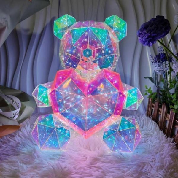 3D ведмедик з серцем голографічний світильник Teddy Bear з LED підсвічуванням нічник кришталеве ведмежа Тедді 109000073800 фото