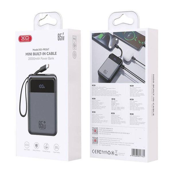 Power Bank XO універсальна потужна мобільна батарея компактний повербанк для ноутбуків смартфонів і гаджетів 20000mAh 65W (RP0606) 109000260400 фото