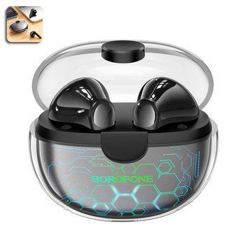 Бездротові Bluetooth навушники Borofone BW15 у кейсі з RGB підсвічуванням та сенсорним керуванням стерео гарнітура Чорні 109000063700 фото