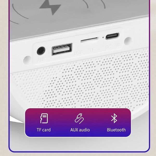 Смарт лампа RGB ночник BT-2301 с беспроводной зарядкой для телефона, Bluetooth колонкой и будильником 3в1 109000060400 фото
