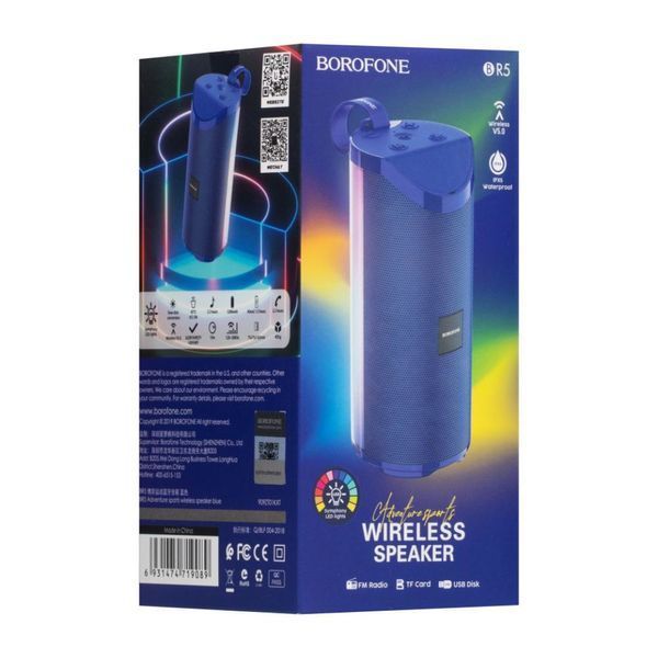 Портативна Bluetooth колонка Borofone BR5 з RGB підсвічуванням Синя 109000003200 фото