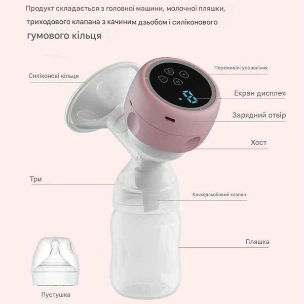 Молоковідсмоктувач електричний бездротовий портативний акумуляторний масажний для зціджування з пляшкою для годування 150 мл 4 режими 9 рівнів (HK748) 109000095500 фото