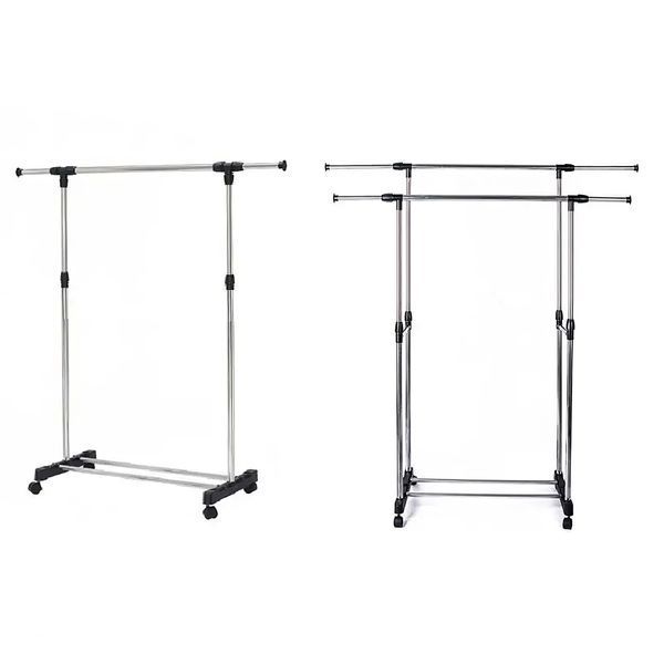 Підлогова металева стійка для одягу подвійна пересувна телескопічна з полицею для взуття 155х75х35см 109000109900 фото