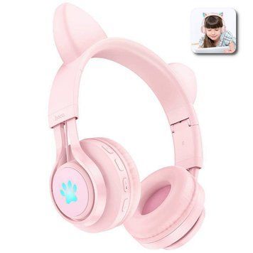Бездротові Bluetooth навушники Hoco W 39 з вушками з RGB підсвічуванням стерео гарнітура Рожева 109000030400 фото