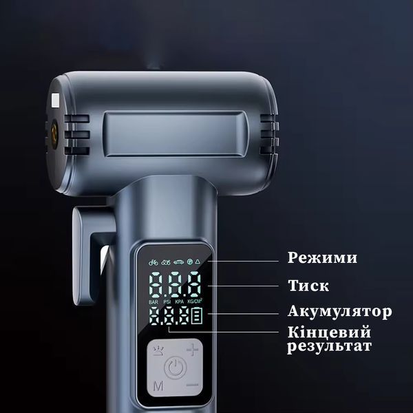Портативний автомобільний компресор з дисплеєм та ліхтариком акумуляторний насос з повербанком (IK149) 109000265200 фото