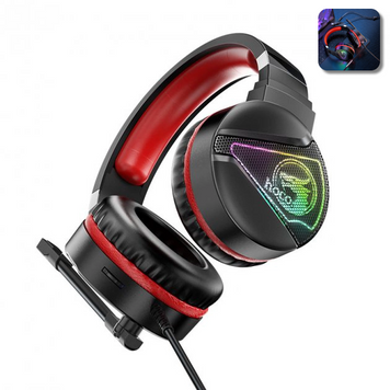 Компьютерные игровые наушники с микрофоном и LED RGB подсветкой Hoco W104 проводные Красные 109000019500 фото