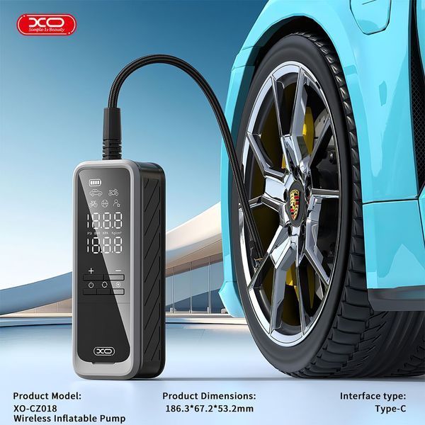 Автомобильный компрессор XO портативный аккумуляторный 2 в 1 фонарь LED-дисплей 5000 мАч (CZ8162) 109000136100 фото