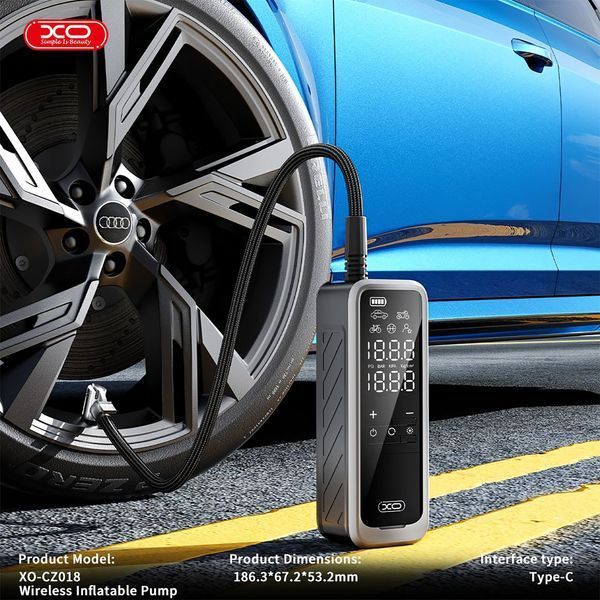 Автомобильный компрессор XO портативный аккумуляторный 2 в 1 фонарь LED-дисплей 5000 мАч (CZ8162) 109000136100 фото