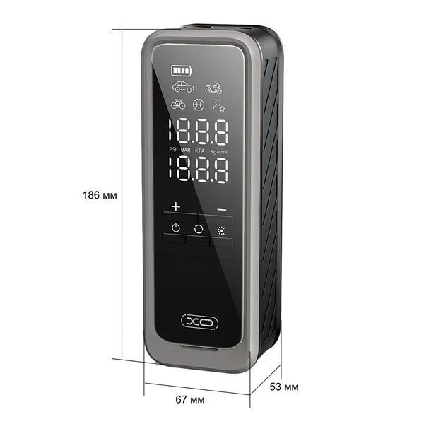 Автомобильный компрессор XO портативный аккумуляторный 2 в 1 фонарь LED-дисплей 5000 мАч (CZ8162) 109000136100 фото