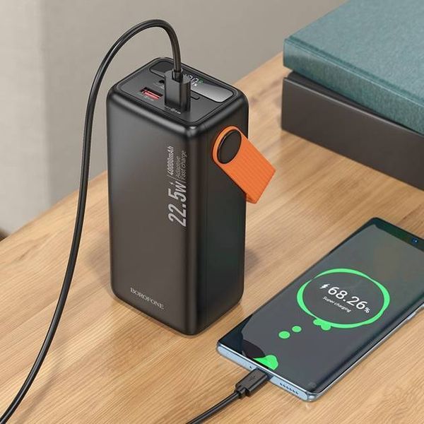 УМБ повербанк Borofone 40000 mAh зовнішній акумулятор зі швидкою зарядкою LED дисплеєм ліхтариком та ремінцем для гаджетів смартфонів та планшетів портативний зарядний пристрій Power Bank (MR0667) 109000259600 фото