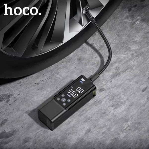 Компрессор Hoco автомобильный универсальный аккумуляторный 4 режима фонарь с функцией SOS павербанк 5000 мАч (Z701) 109000135100 фото