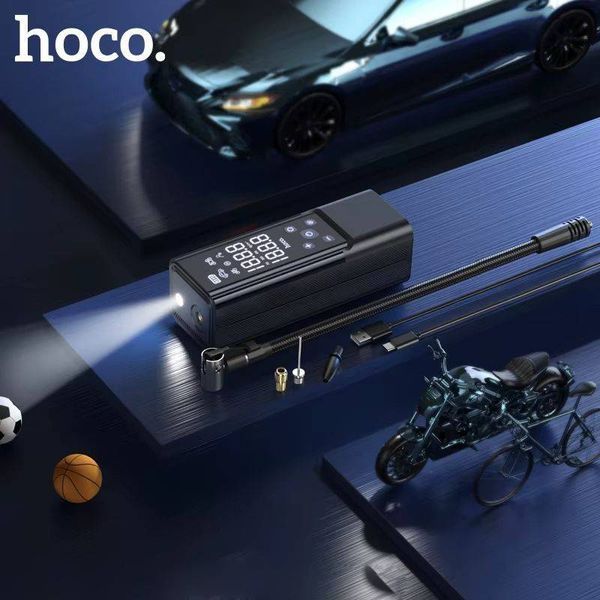 Компрессор Hoco автомобильный универсальный аккумуляторный 4 режима фонарь с функцией SOS павербанк 5000 мАч (Z701) 109000135100 фото