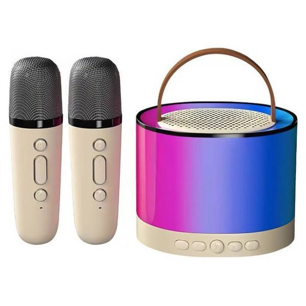 Бездротова Bluetooth колонка портативна з 2 мікрофонами та RGB-підсвічуванням для караоке Бежева 109000131300 фото