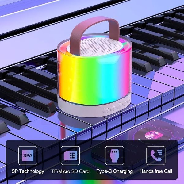 Бездротова Bluetooth колонка портативна з 2 мікрофонами та RGB-підсвічуванням для караоке Бежева 109000131300 фото