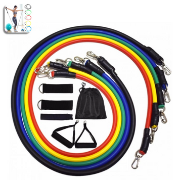 Набір резинок еспандерів для фітнесу багатофункціональний Resistance Bands JT-003 5 джгутів і 4 тримачі в чохлі 109000034300 фото