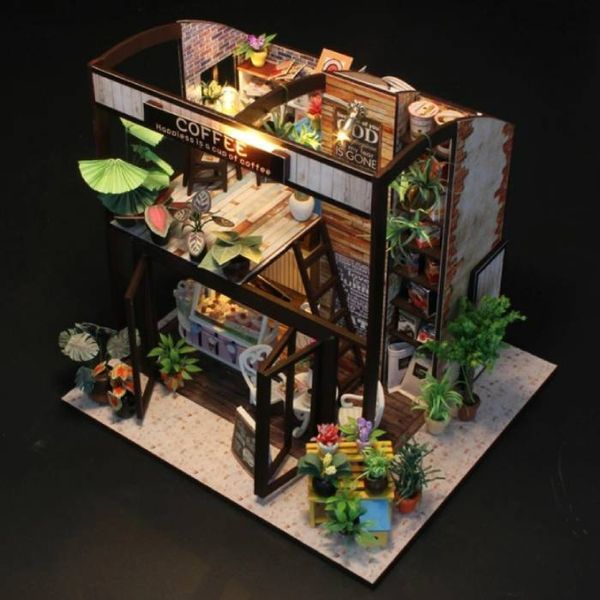 3D Румбокс Coffee Cafe миниатюрное двухэтажное кафе конструктор кукольного домика с деталями интерьера и мебелью для творческой сборки (DP4445) 109000302900 фото