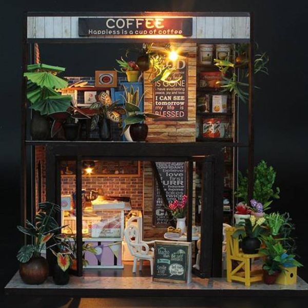 3D Румбокс Coffee Cafe миниатюрное двухэтажное кафе конструктор кукольного домика с деталями интерьера и мебелью для творческой сборки (DP4445) 109000302900 фото