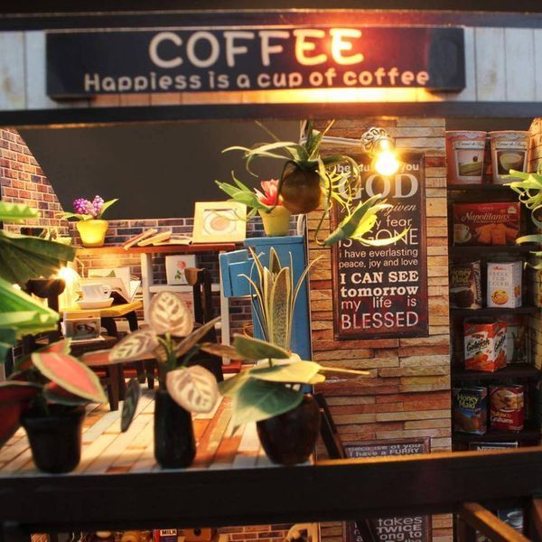 3D Румбокс Coffee Cafe миниатюрное двухэтажное кафе конструктор кукольного домика с деталями интерьера и мебелью для творческой сборки (DP4445) 109000302900 фото